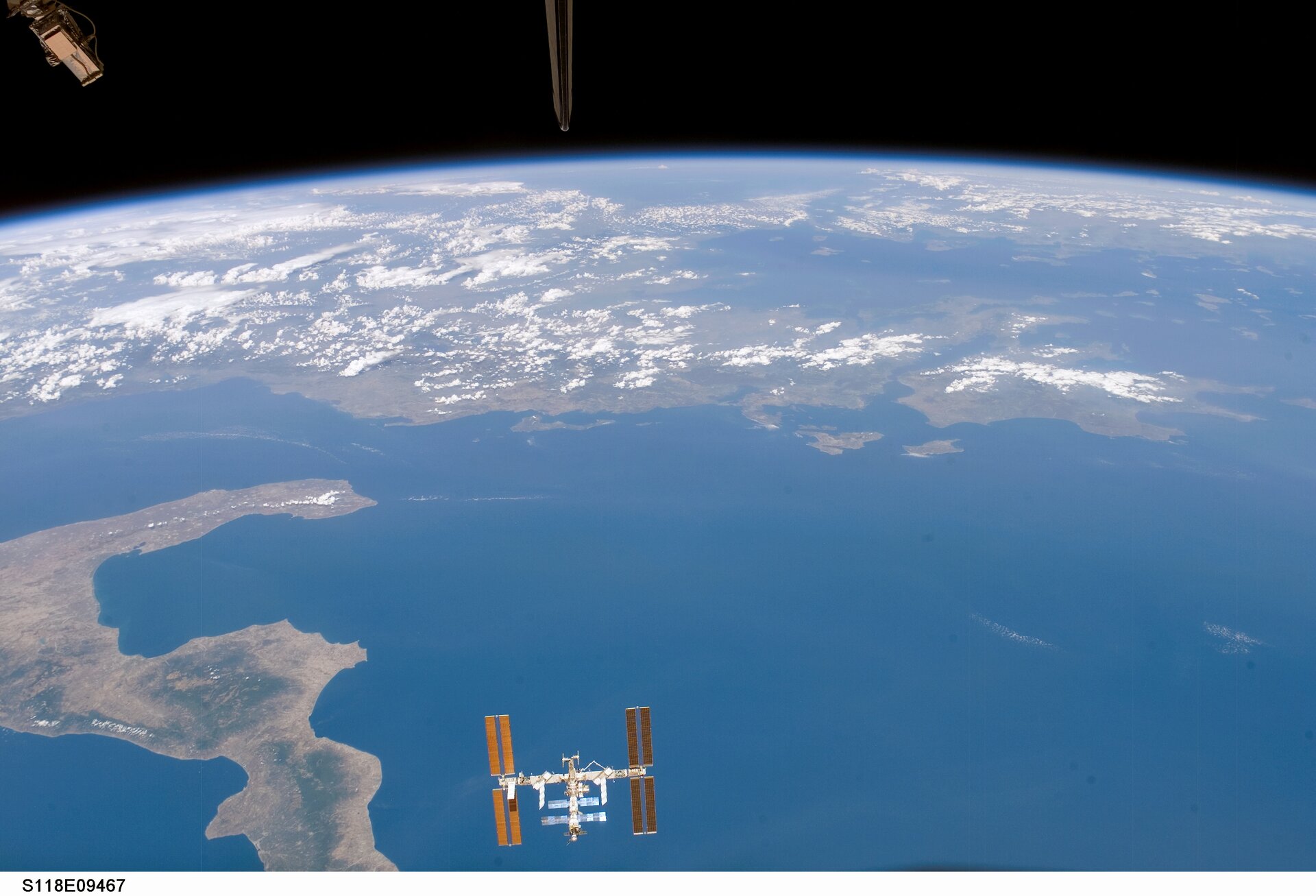 International Space Station ISS view from STS 118 pillars
